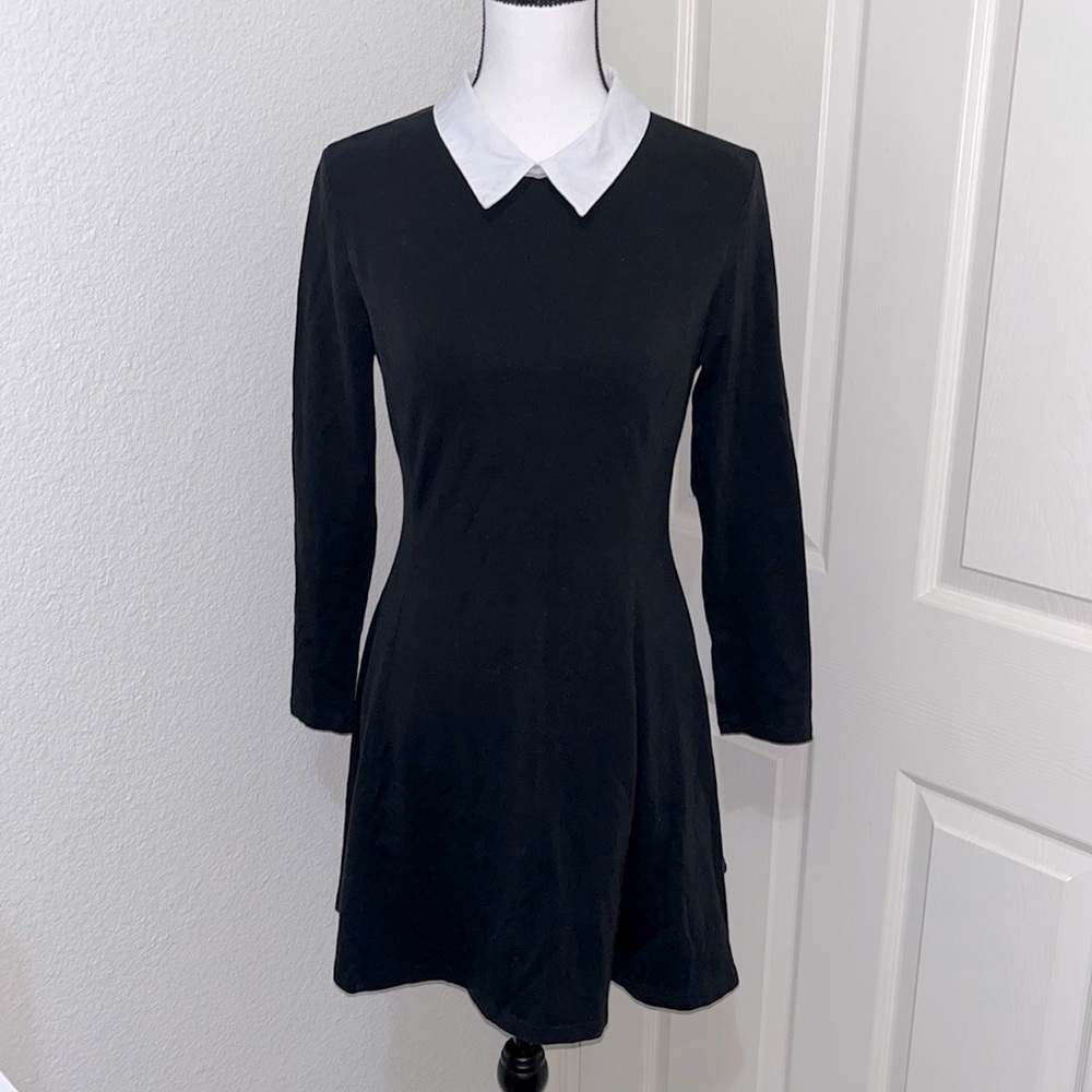 Black collared long sleeved dress